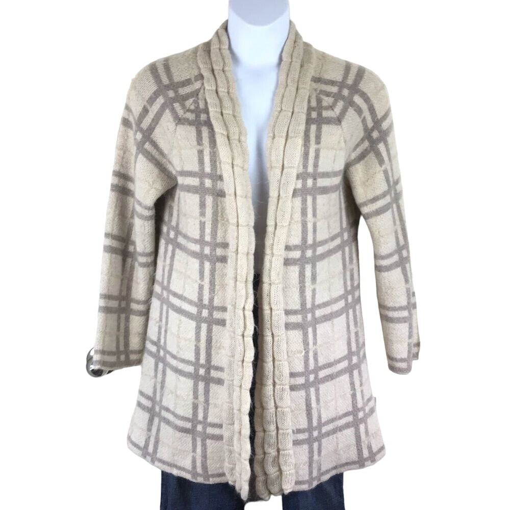 Elisabetta Collection Mohair Wool Blend Cardigan Italy Size XL Cream Gray